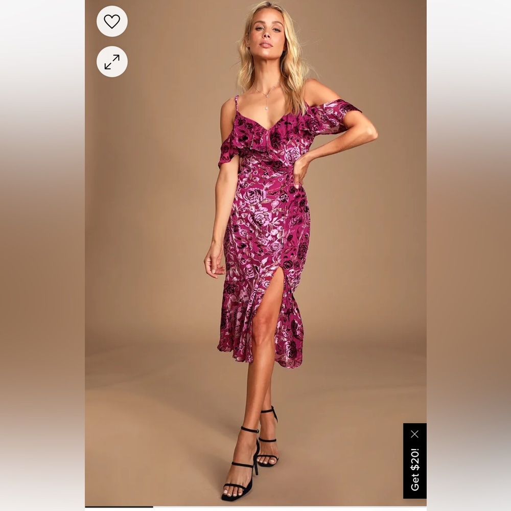 Lulus completely captivating magenta burnout velvet floral print dress